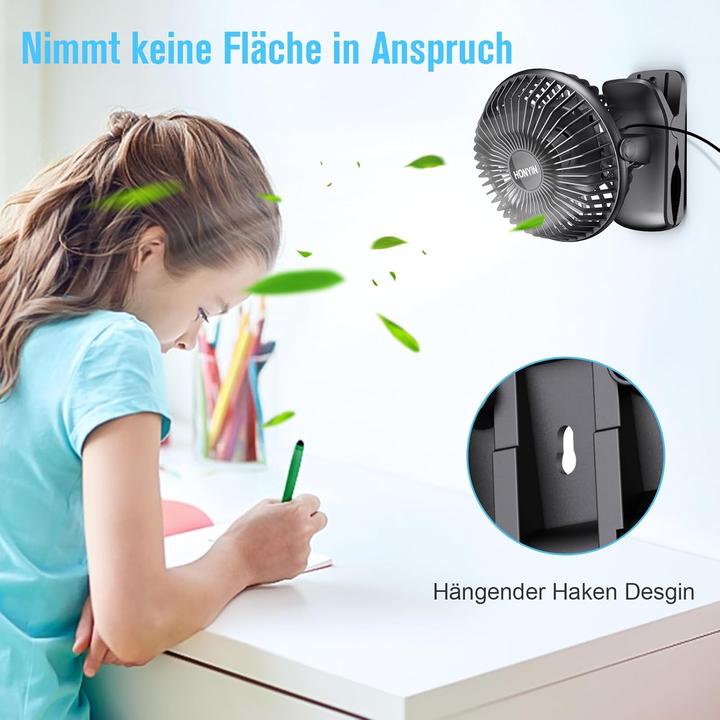 Actual product image Honyin Mini-Ventilator mit Clip (40 dB)
