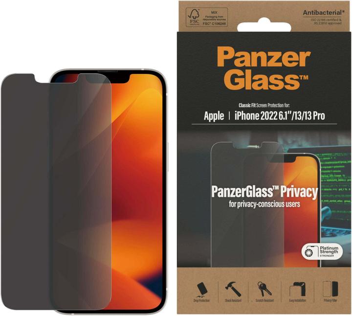 Actual product image PanzerGlass Classic Fit Privacy (1 Piece, Apple iPhone 14, Apple iPhone 13 Pro, Apple iPhone 13)