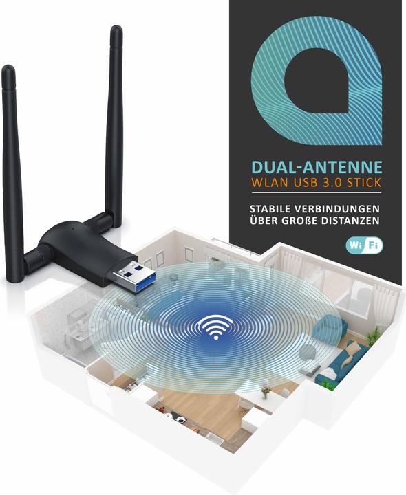 Actual product image Aplic WLAN stick, WIFI dongle USB 3.0, 1200 MBit/s dual band 2.4 + 5 Ghz external antennas (USB)