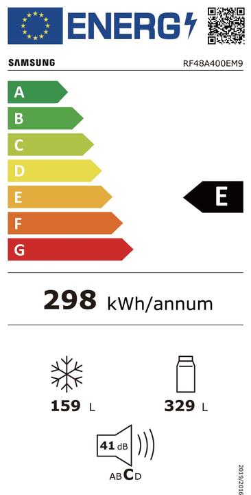Etichetta energetica Samsung RF48A400EM9 Frigorifero 4 Porte Slim 488 (488 l)