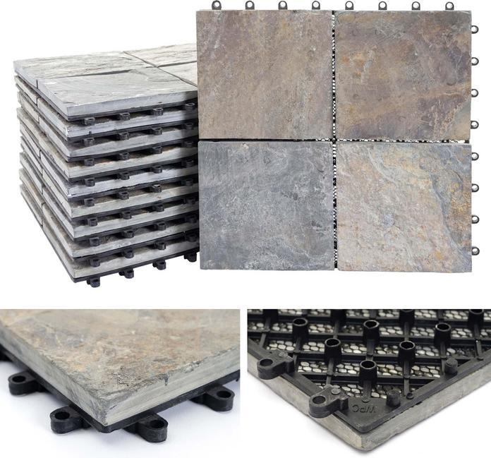 Produktbild Swisshandel24 Steinfliese, Bodenfliese Steckfliese Balkon/Terrasse Naturstein, 11x je 30x30cm = 1m² Granit bunt (11 x, 30 x 30 cm)