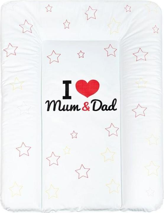 New Baby Wickelauflage I love Mum and Dad weiss 70x50cm