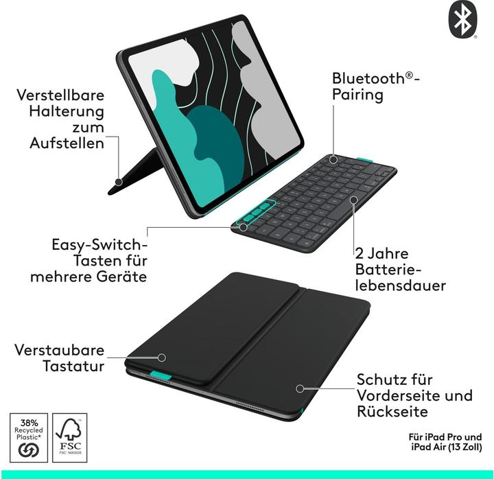 Immagine prodotto Logitech Flip Folio (CH, iPad Pro 13 2024 (M4), iPad Air 13 2024 (M2), iPad Air 13 2025)