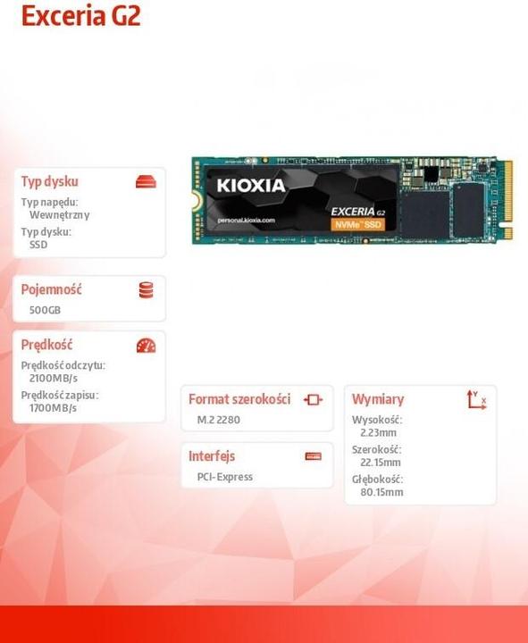 Image du produit Kioxia Exceria G2 (500 Go, M.2 2280)