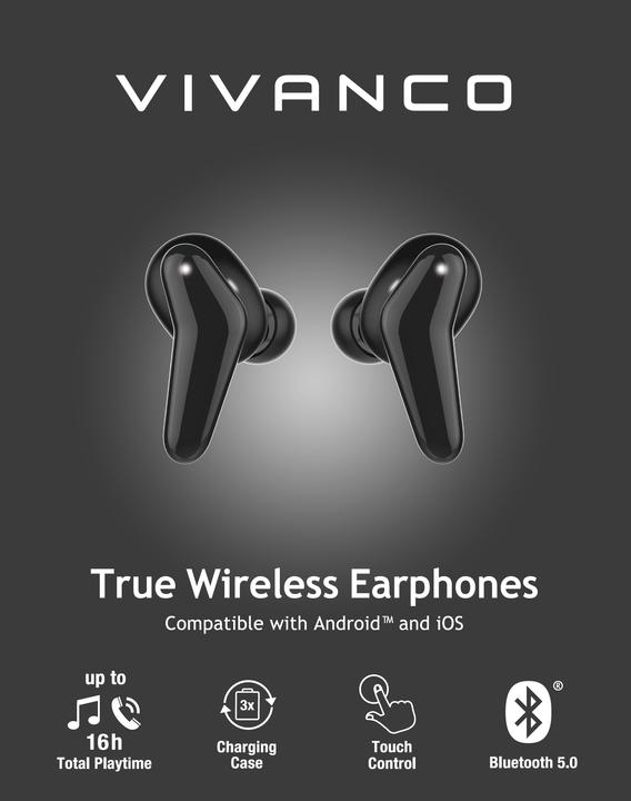 Actual product image Vivanco Bluetooth Headphones + Charging Box, Black (No noise cancelling, 12 h, Wireless)