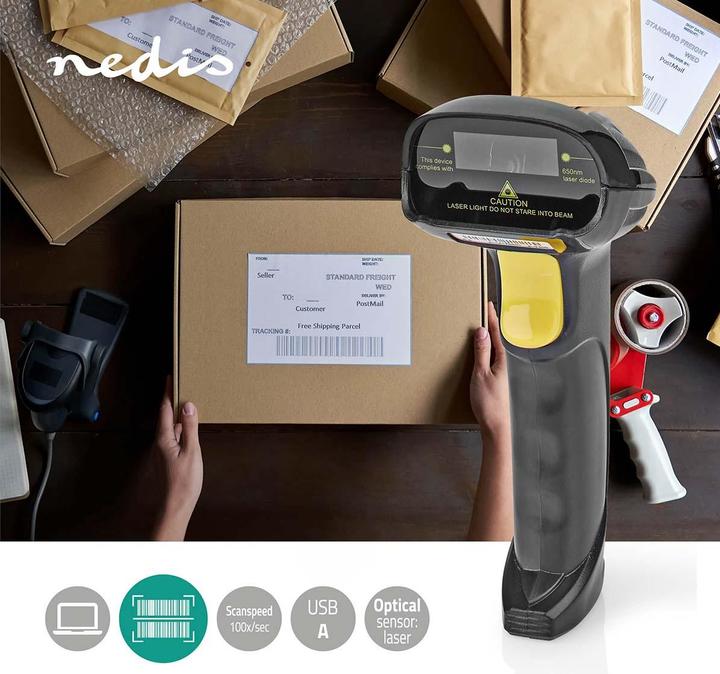 Image du produit Nedis Lecteur de codes à barres | Laser | Filaire | 1D Linéaire | Alimenté par USB | USB2.0 (Codes à barres 1D)