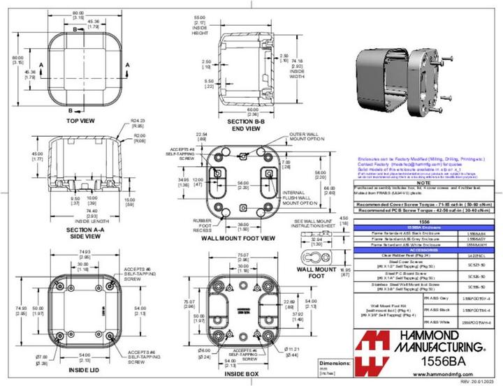 Produktbild Hammond 1556BAWH Universal-Gehäuse 80 x 80 x 60 ABS Kunststoff fla (Gehäuse)