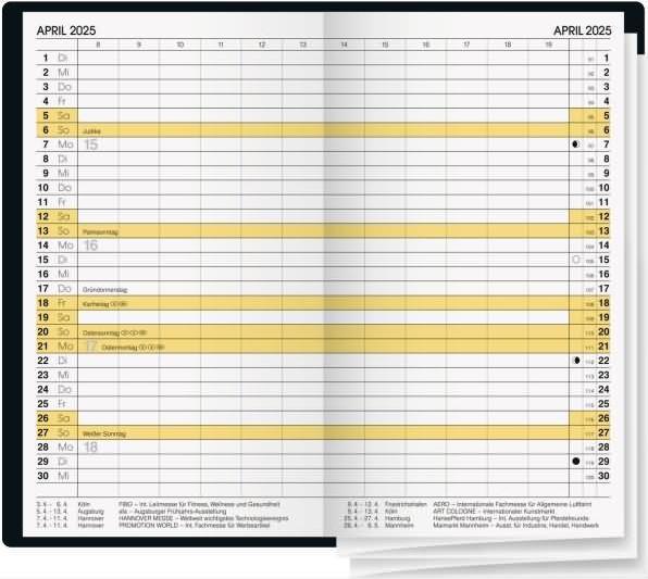 Actual product image Folding calendar 746 8,7x15,3cm 1 month/2 pages leather black 2025 (German)