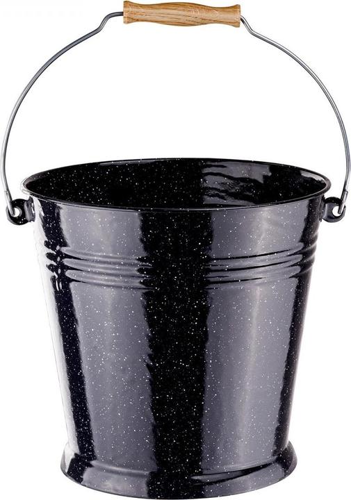Produktbild Dema Emaille Kamin Ascheeimer Kohleneimer Eimer 10 L schwarz emailliert Holz Henkel