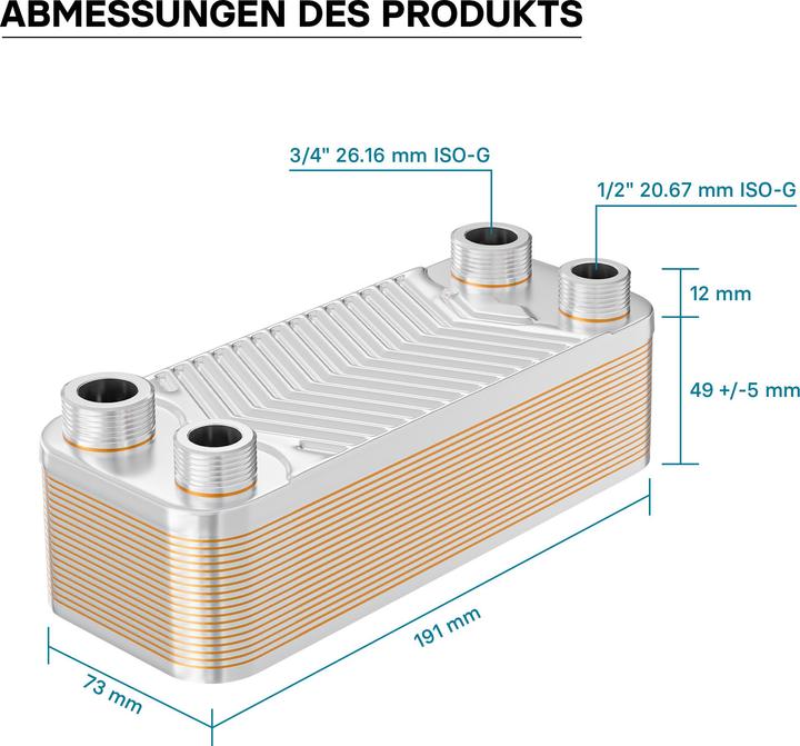 Actual product image Wiltec Hrale Stainless Steel Heat Exchanger 20 Plates max. 44 kW Plate Heat Exchanger