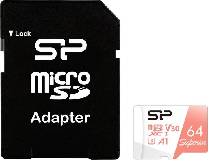 Actual product image Silicon Power memory card Superior Micro SDXC 64GB UHS-I A3 V30 (64 GB, microSDXC, U3, UHS-I)