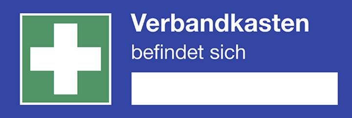 Actual product image Moravia Life-saving sign first-aid box plastic with text "befindet sich", 500x200 mm