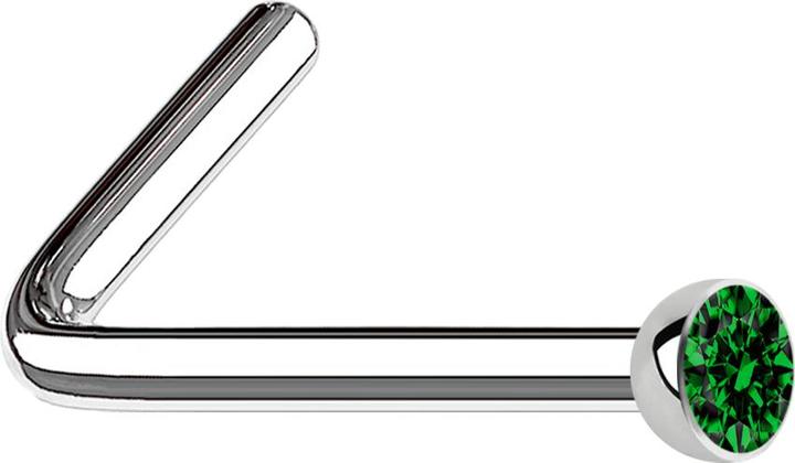 Star Piercing Nasenstecker gewinkelt silber mit Kristall grün (Chirurgenstahl 316L, ohne Messing)