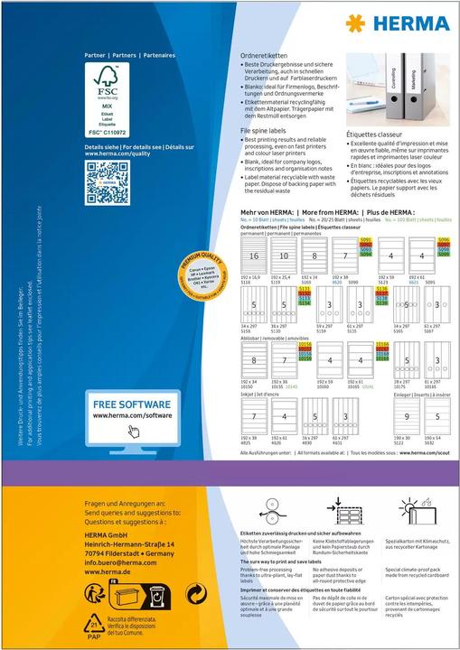 Actual product image HERMA Removable A4 file labels