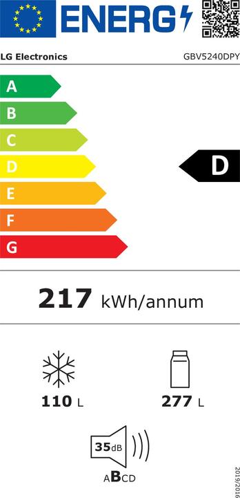 Energy Label LG GBV5240DPY Combined Refrigerator Energy Class D (387 l)