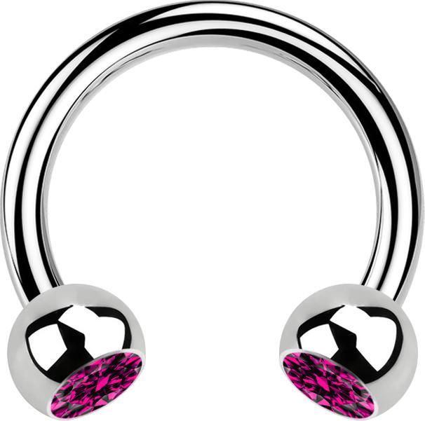 Image du produit Star Piercing Micro Circular Barbell argent avec deux boules de cristal fuchsia (sans laiton, Acier chirurgical 316L)