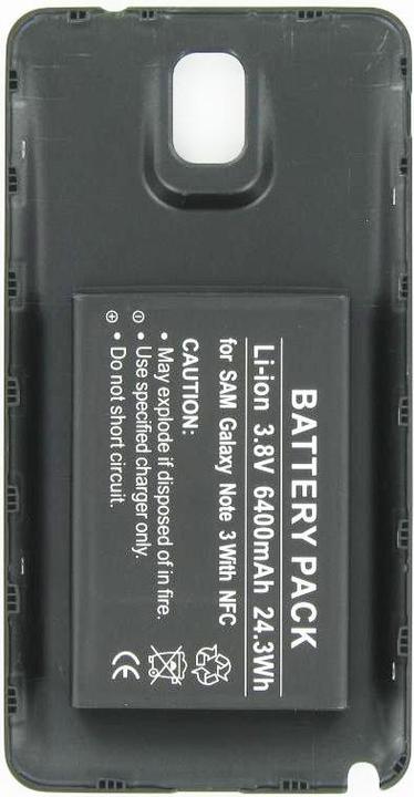 Actual product image AccuCell Battery Samsung Galaxy Note 3, B800BE, B800BU with black case without NFC