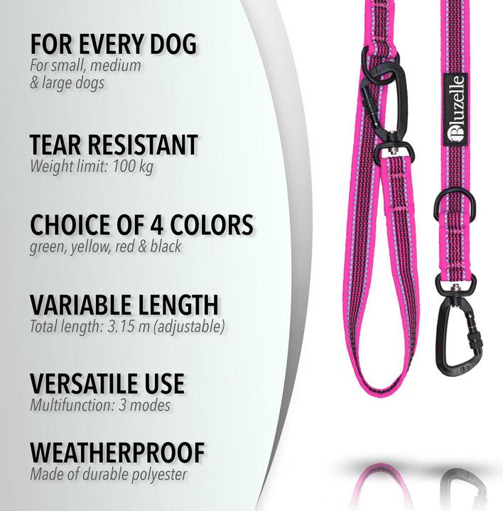 Image du produit Bluzelle 3m laisse de chien, double laisse avec mousqueton, réglable (Chien)