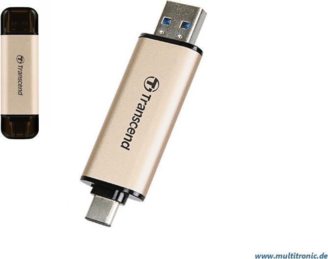 Actual product image Transcend JetFlash 930C USB flash drive 512 GB USB Type-A / USB Type-C 3.2 Gen 1 (3.1 Gen 1) Gold (512 GB, USB-C, USB-A, USB 3.2)