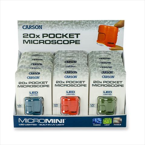 Image du produit Carson Microscope de poche MicroMini 20x avec UV et LED, présentoir de 15 pièces