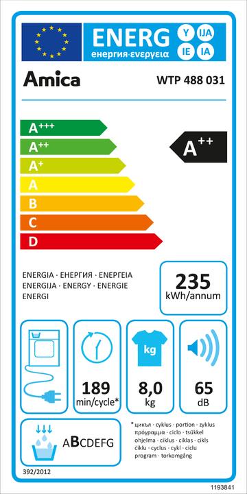 Etichetta energetica Amica Wärmepumpentrockner (8 kg, A destra)