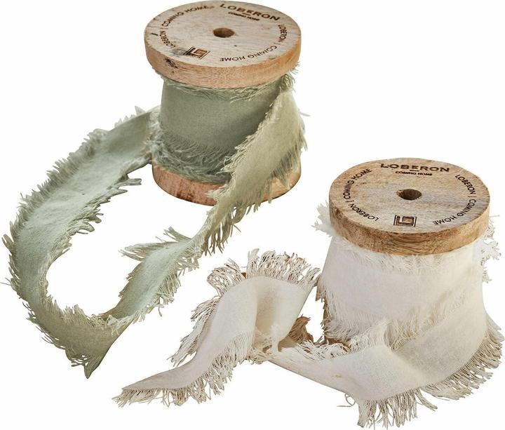 Produktbild Loberon Band 2er Set Valethor weiss/hellgrün (Geschenkband, 2 x)