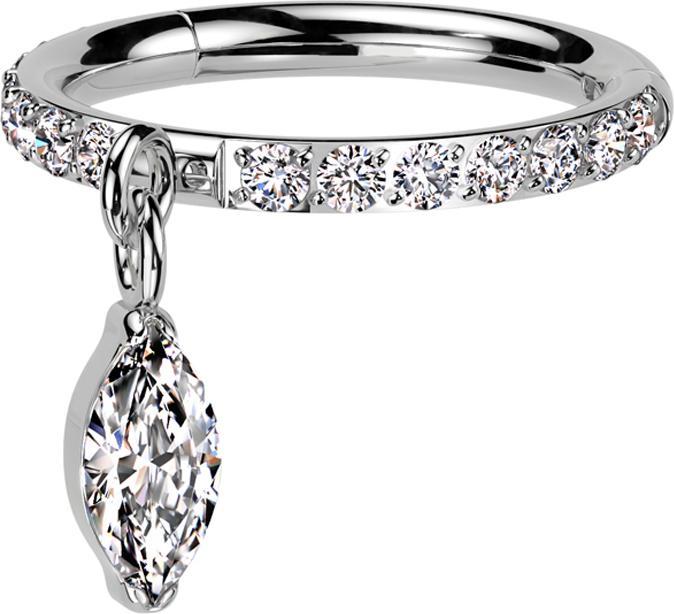Actual product image Star Piercing Micro segment ring hinged silver sideways crystals silver pendant horizontal crystal drops (without brass, Titanium G23)