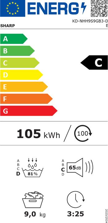 Energie-Label Sharp Waschturm 9/10kg BB2 (10 kg, Wechselbar)