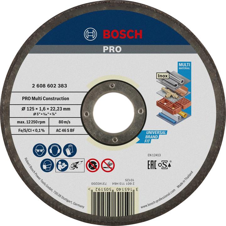 Bosch Professional Zubehör PRO Disco da taglio multi materiale, 125 x 1,6 x 22,23 mm