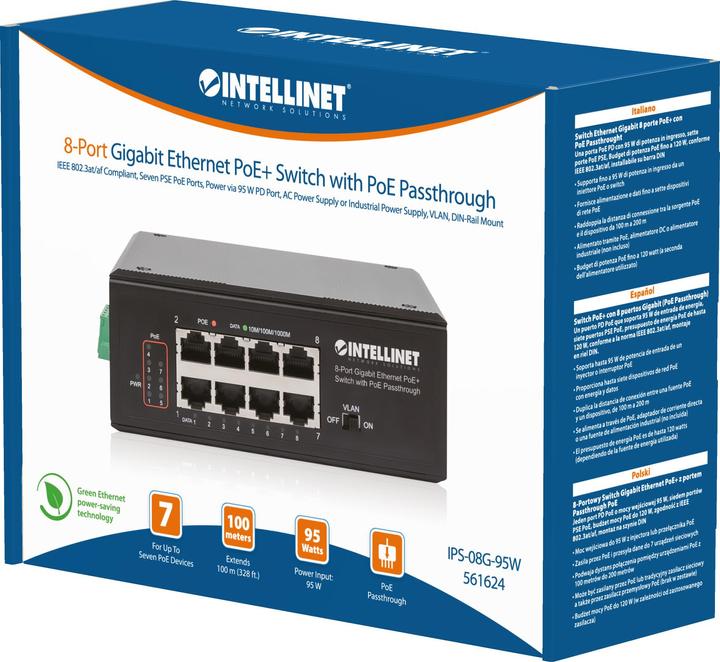 Immagine prodotto Intellinet Switch Gigabit PoE+ a 8 porte con PoE passthrough (8 Porti)