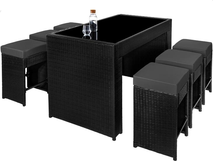 Actual product image tectake Rattan garden furniture bar set Ibiza with protective cover