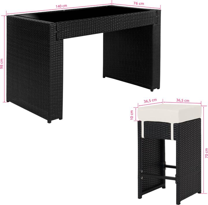 Actual product image tectake Rattan garden furniture bar set Ibiza with protective cover