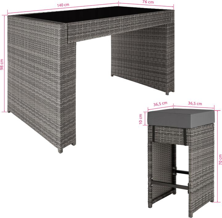 Actual product image tectake Rattan garden furniture bar set Ibiza with protective cover