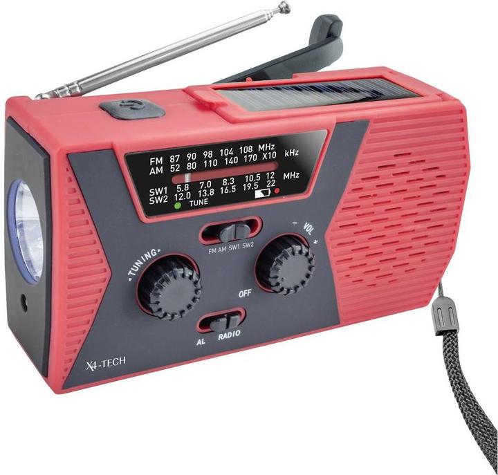 Produktbild X4 Tech Notfallradio FM, AM, KW Akku-Ladefunktion, Handkurbel, Solarpanel, Taschenlampe, wiederaufl (FM, AM, KW)