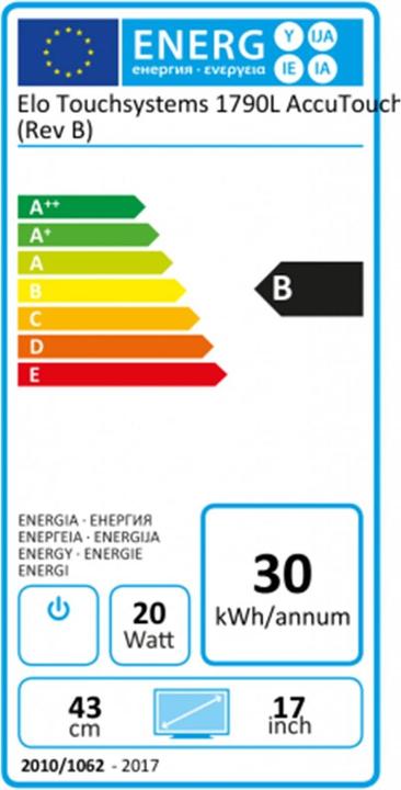 Energielabel ēlo ET1790L OPEN FRAME MONITOR (1280 x 1024 pixels, 17")