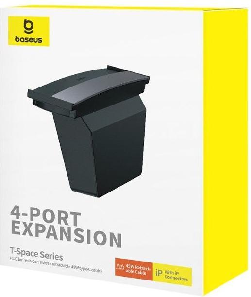 Image du produit Baseus HUB USB T-Space Series pour Tesla Model 3 / Y avec câble USB C 45W intégré - Noir