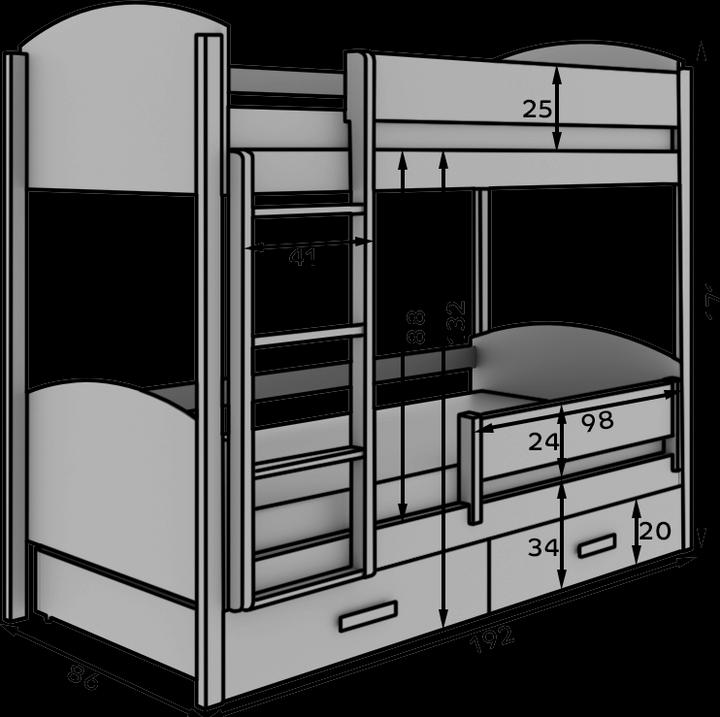 Produktbild ADRK Furniture Kinder-Etagenbett Jori 200x90 mit Matratze (200 x 90 cm)