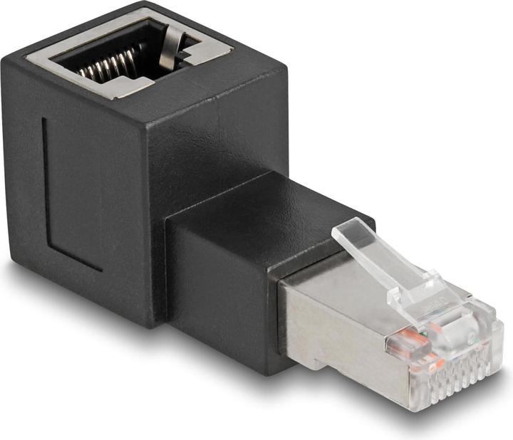 Produktbild Delock RJ45 Stecker zu RJ45 Buchse Adapter Cat.6A 90° nach oben gewinkelt (RJ45, RJ45 (1x))