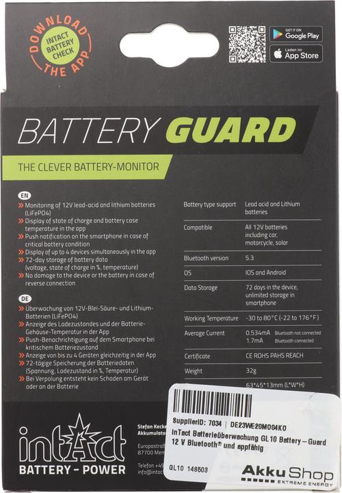 Produktbild XCell inTact Batterieüberwachung GL10 Battery-Guard 12 V Bluetooth® und appfähig (12V)