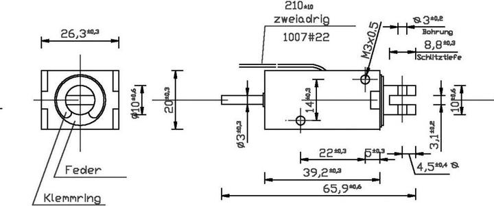 Actual product image Tremba HMF-2620-39d.002-24VDC,100% linear solenoid pushing 0.8 N 8 N 24 V/DC 3.8 W