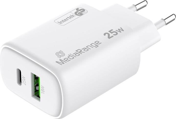 Immagine prodotto MediaRange Adattatore di ricarica rapida doppio, GaN, 1x USB-C e USB-A, PD e QC, 25 watt, set di 2 (25 W)