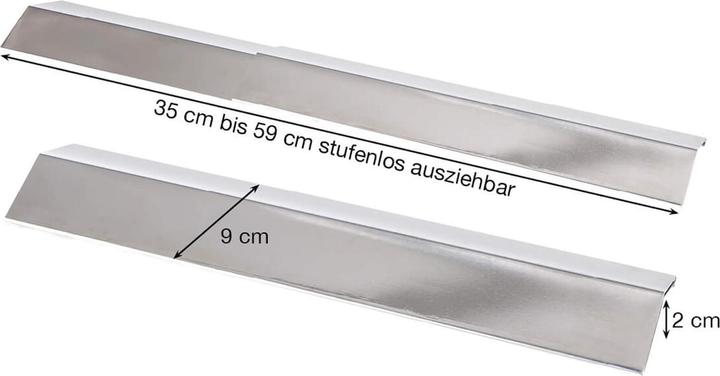 Actual product image All'Grill Stainless steel flame plate, narrow, variable 35-60 cm / 9 cm