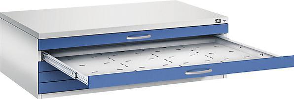 Image du produit C+P Armoire à plans, format A0, 5 tiroirs, hauteur 420 mm, gris clair / bleu