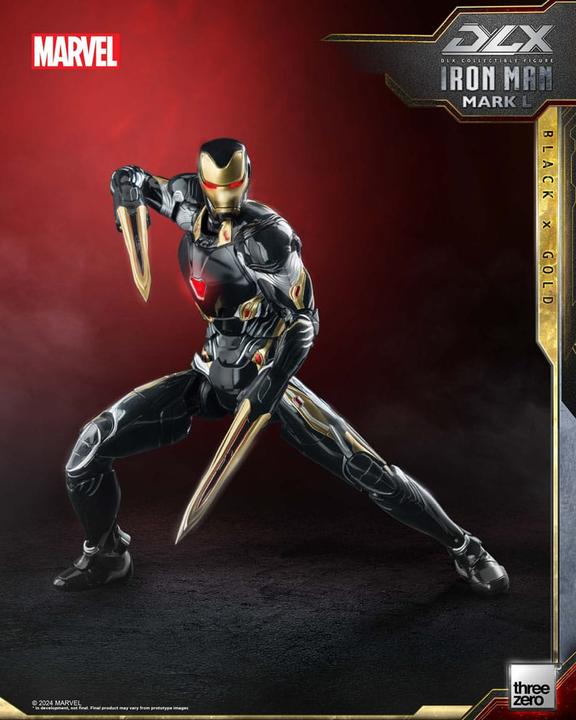 Actual product image ThreeZero Infinity Saga DLX Action Figure 1/12 Iron Man Mark 50 (Black X Gold) 17 cm
