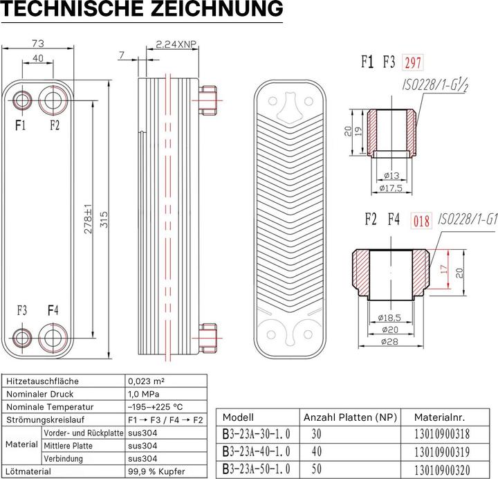 Immagine prodotto Wiltec Scambiatore di calore in acciaio inox a 50 piastre 210 kW Scambiatore di calore a piastre