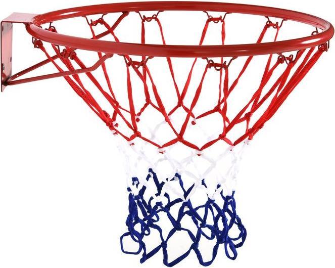 Actual product image Swisshandel24 Basketball net Basketball hoop with net, tubular steel + nylon, red + blue + white, ø46 cm