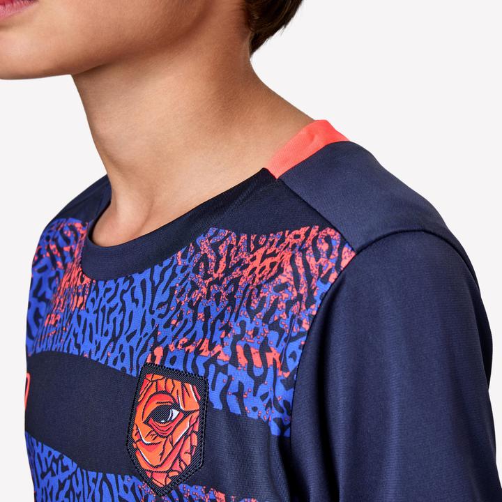 Produktbild Kipsta Kinder Fussball Trikot kurzarm - VIRALTO Kids Roarrr Rhino Streifen blau/violett (5, 6)