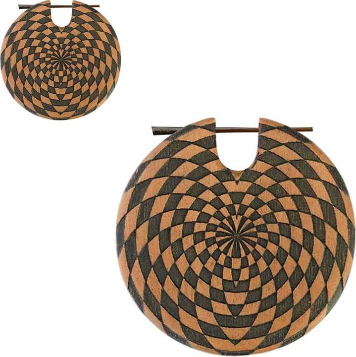 Image du produit Star Piercing Boucle d'oreille Assiette Carreau Gravé en bois de Saba (sans laiton, Organique, Acier chirurgical 316L)