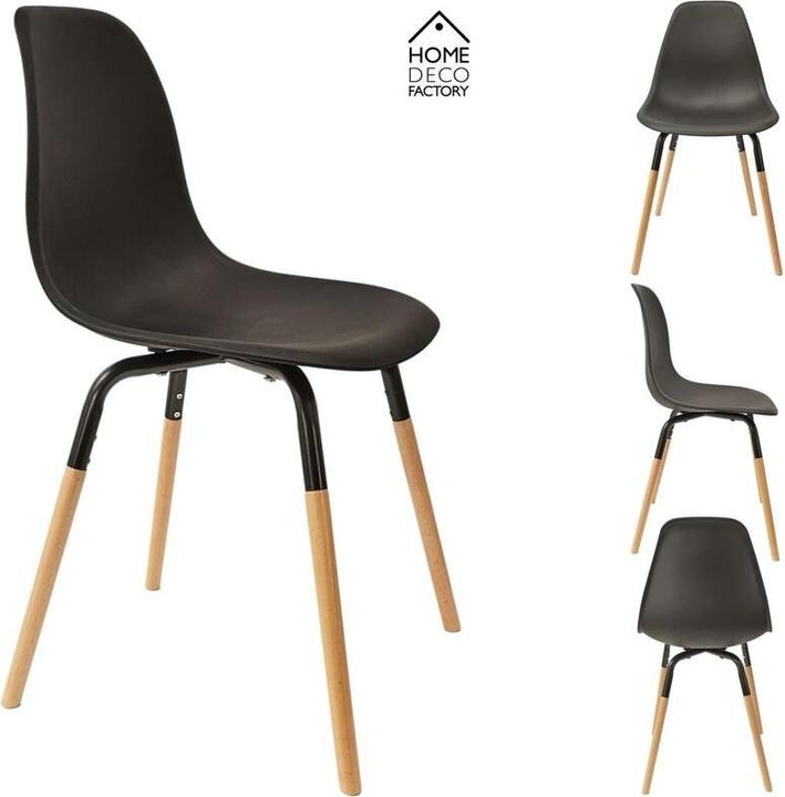 Produktbild WfG Skandinavischer Designer STUHL Esszimmerstuhl | Kunststoff Sitz und Beine aus Holz SCHWARZ