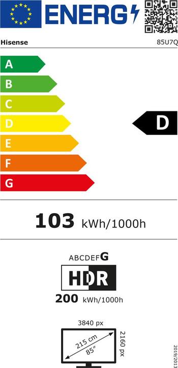 Energie-Label Hisense TV 85U7Q (85", U7QF, LED, UHD, 2025)